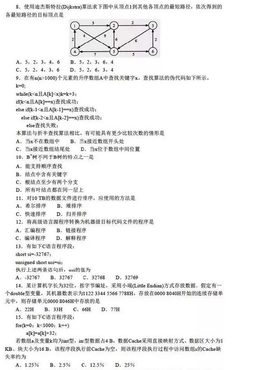 2016年计算机考研真题原文